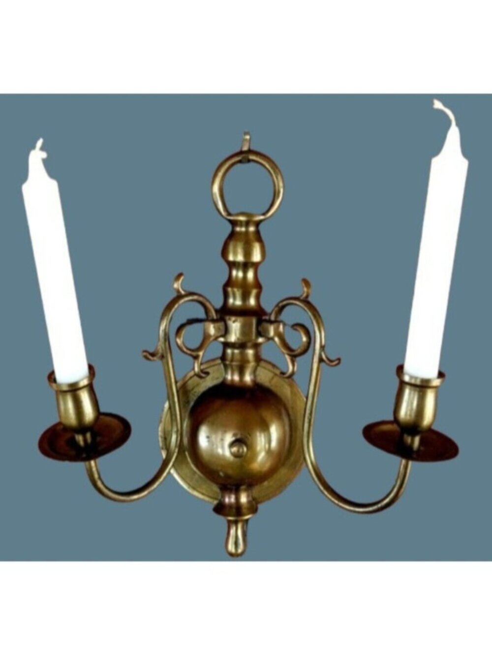 Vintage Brass Double Arm Wall Sconce – Rewired for Candles Aged Patina 12” x 11”